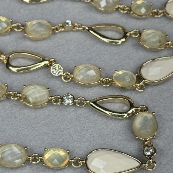 Anne Klein Necklace Gold Tone Faceted Cream Teardrop Beads Foil Backed Cabochons - Picture 9 of 14